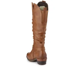 Western-Heeled Long Boots - Tan