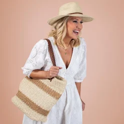 Wide Brim Sun Hat with Braided Band - Natural
