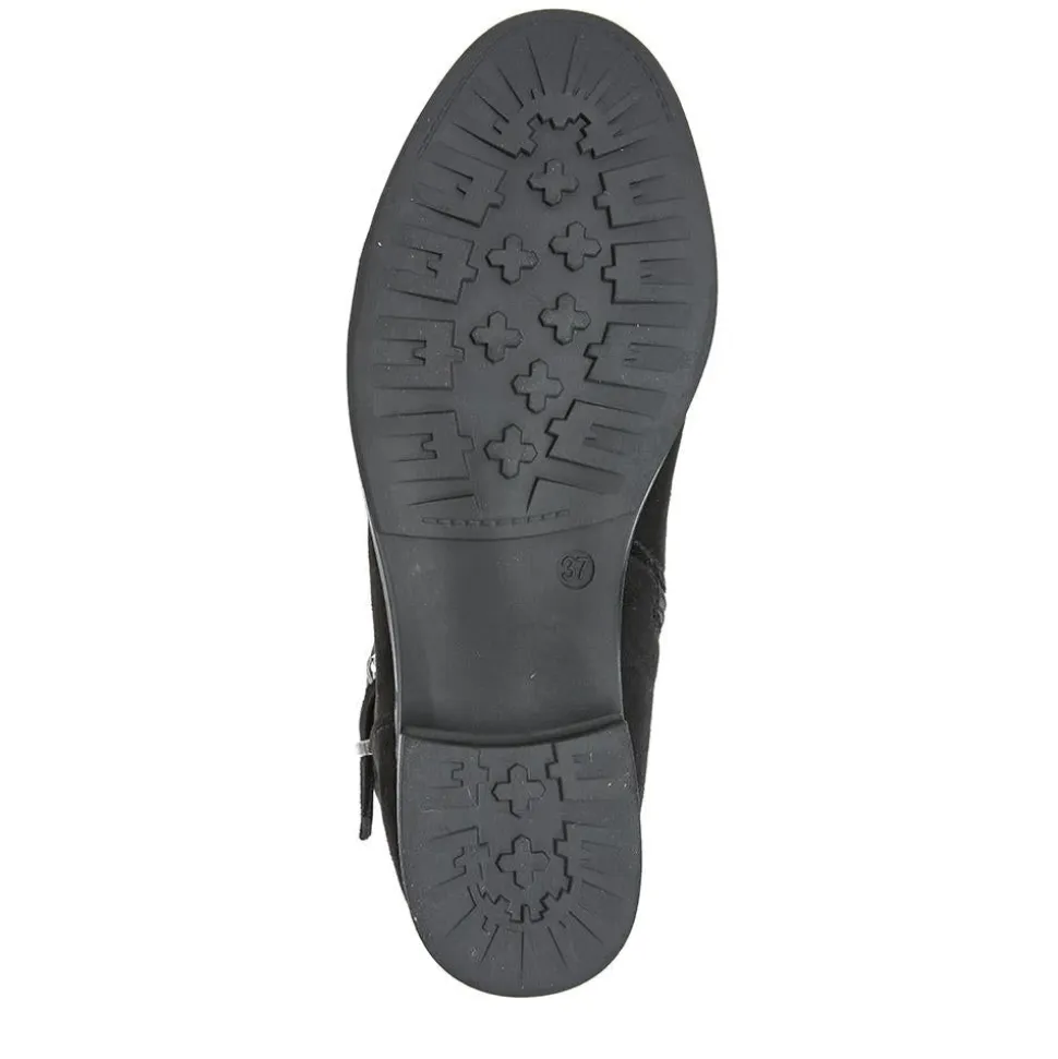 Wide-Calf Buckle Detail Long Boots - Black