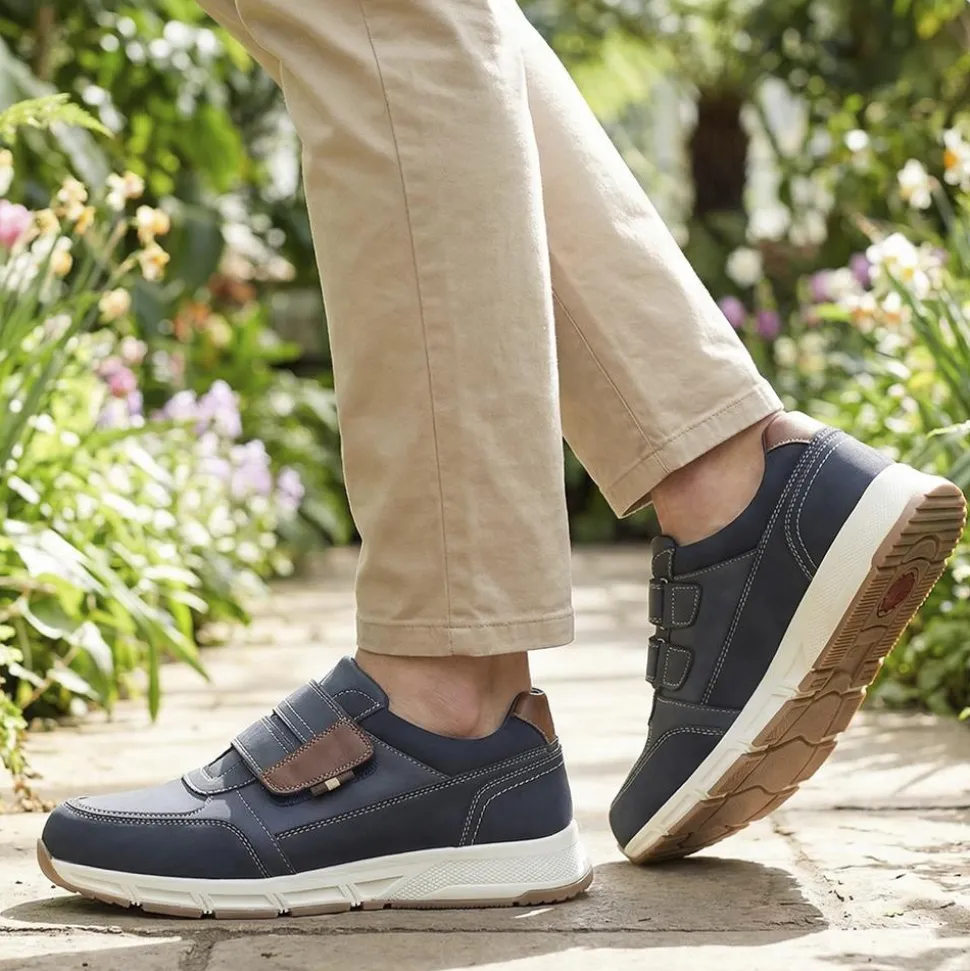 Wide Fit Adjustable Fasten Casual Shoes - Navy