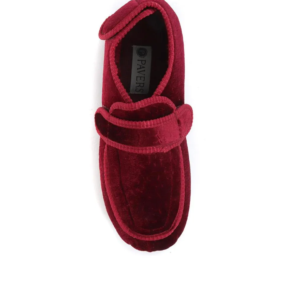 Wide Fit Adjustable Fasten Full Slipper - Burgundy