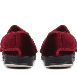 Wide Fit Adjustable Fasten Full Slipper - Burgundy