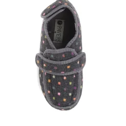 Wide Fit Adjustable Fasten Full Slipper - Grey Multi