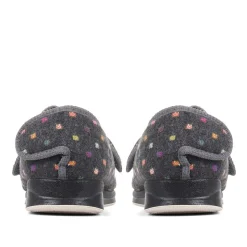 Wide Fit Adjustable Fasten Full Slipper - Grey Multi