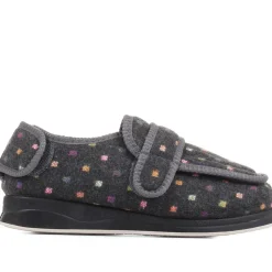Wide Fit Adjustable Fasten Full Slipper - Grey Multi