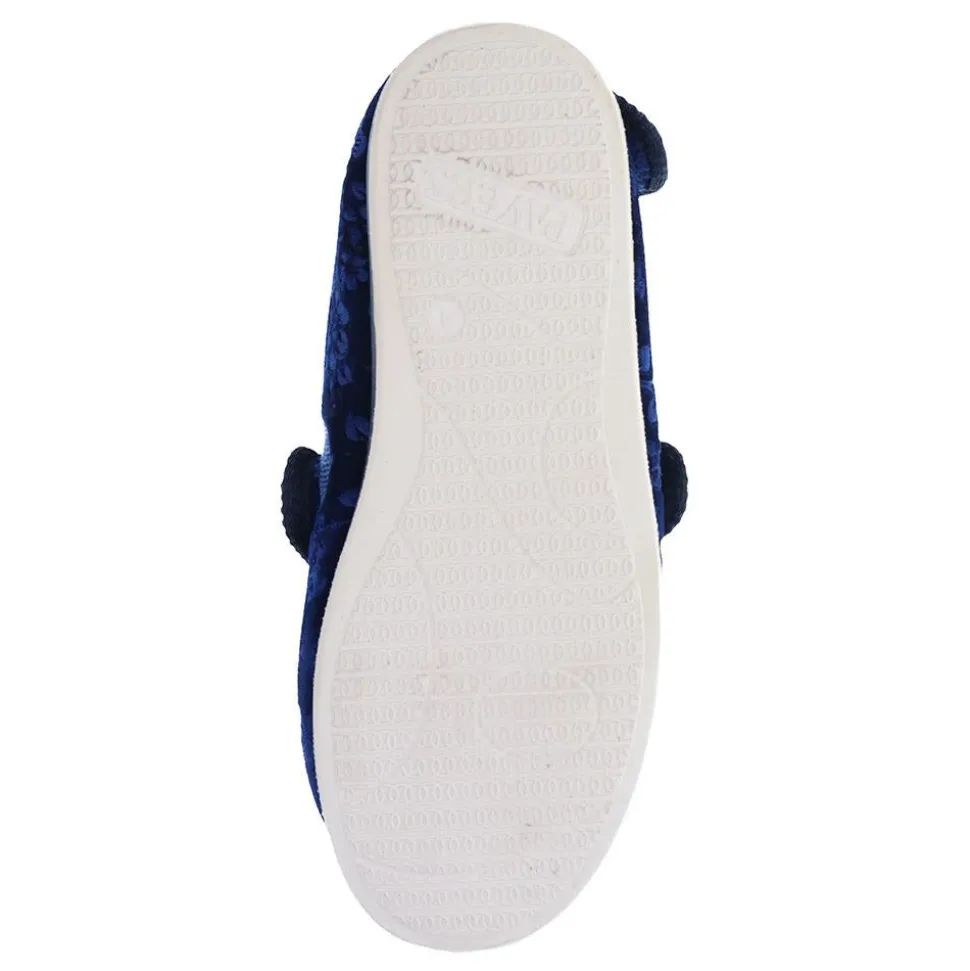 Wide Fit Adjustable Fasten Full Slipper - Navy Floral