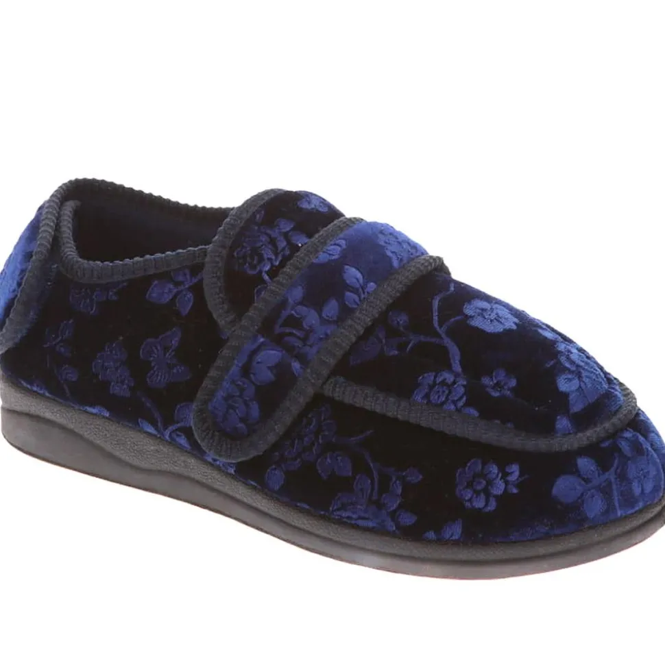 Wide Fit Adjustable Fasten Full Slipper - Navy Floral
