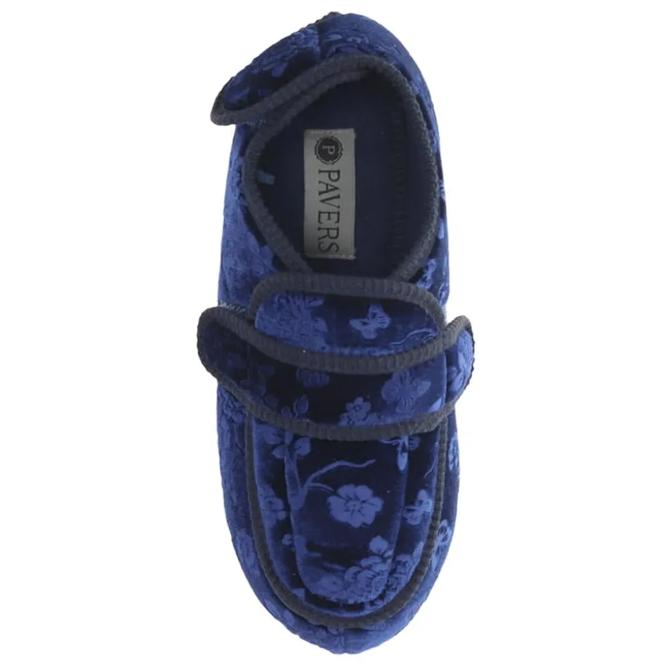 Wide Fit Adjustable Fasten Full Slipper - Navy Floral