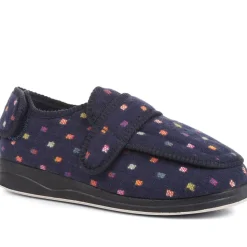Wide Fit Adjustable Fasten Full Slipper - Navy Multi