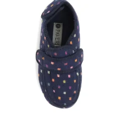 Wide Fit Adjustable Fasten Full Slipper - Navy Multi
