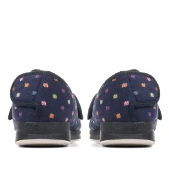 Wide Fit Adjustable Fasten Full Slipper - Navy Multi