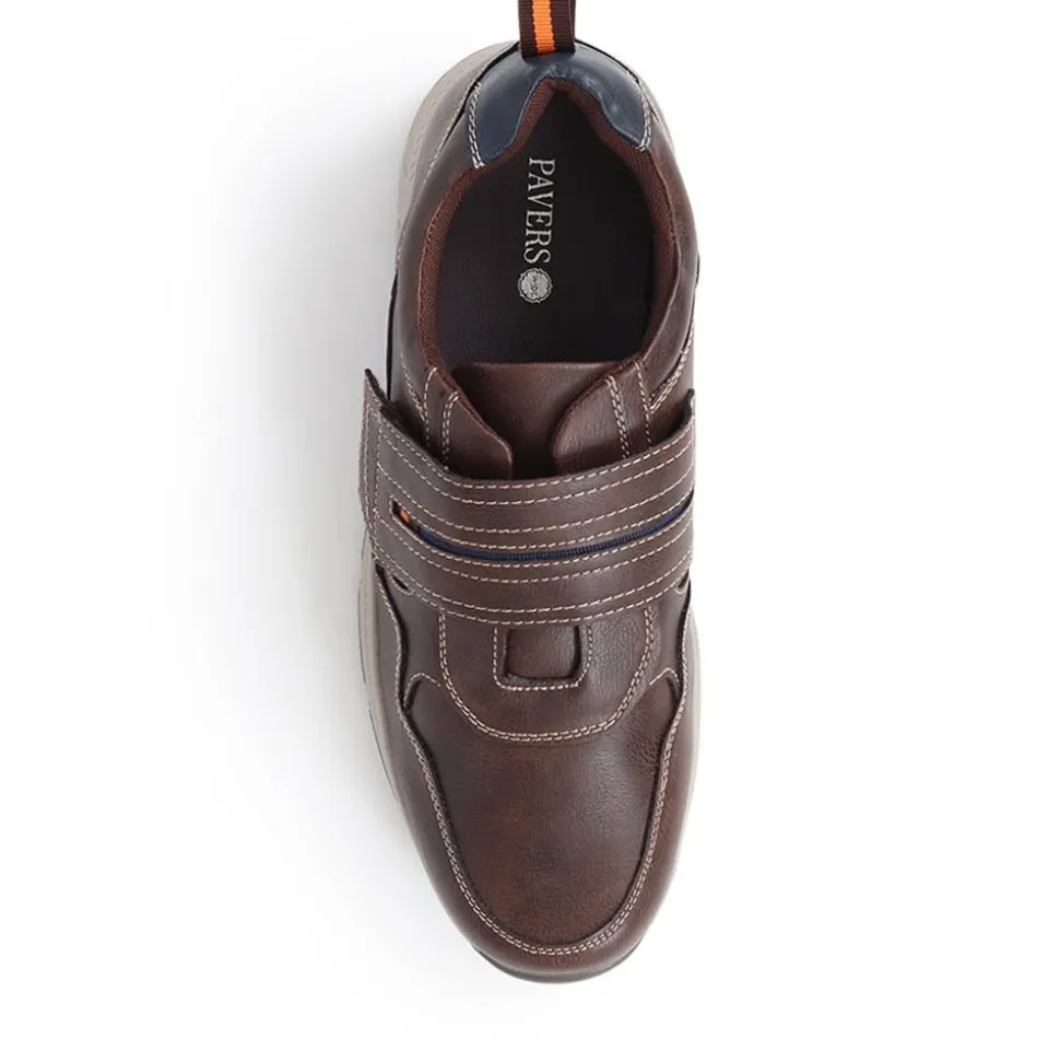 Wide Fit Adjustable Fasten Trainers - Dark Brown