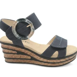 Wide Fit Adjustable Fasten Wedged Sandals - Navy
