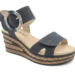 Wide Fit Adjustable Fasten Wedged Sandals - Navy