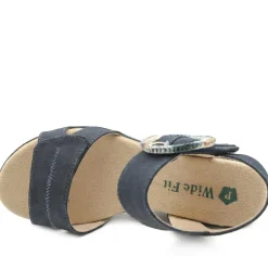 Wide Fit Adjustable Fasten Wedged Sandals - Navy