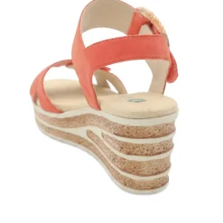 Wide Fit Adjustable Fasten Wedged Sandals - Orange