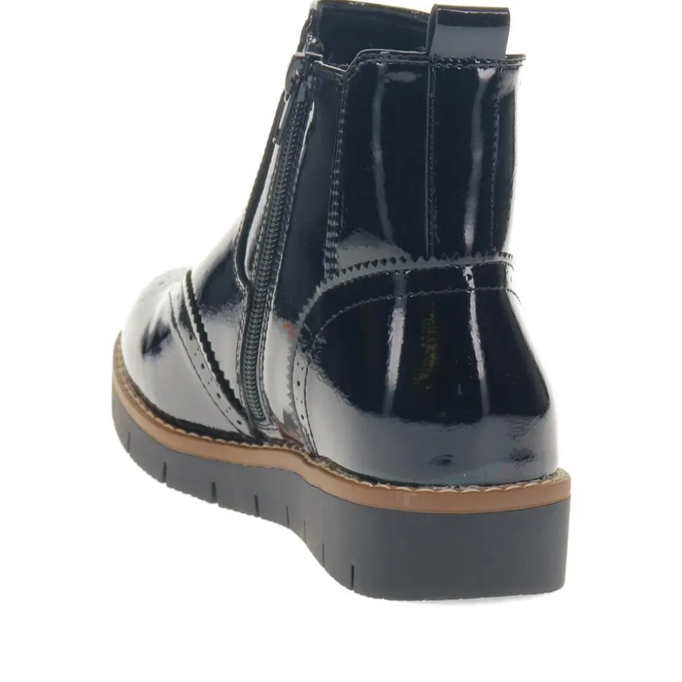 Wide Fit Ankle Boots - Black Patent