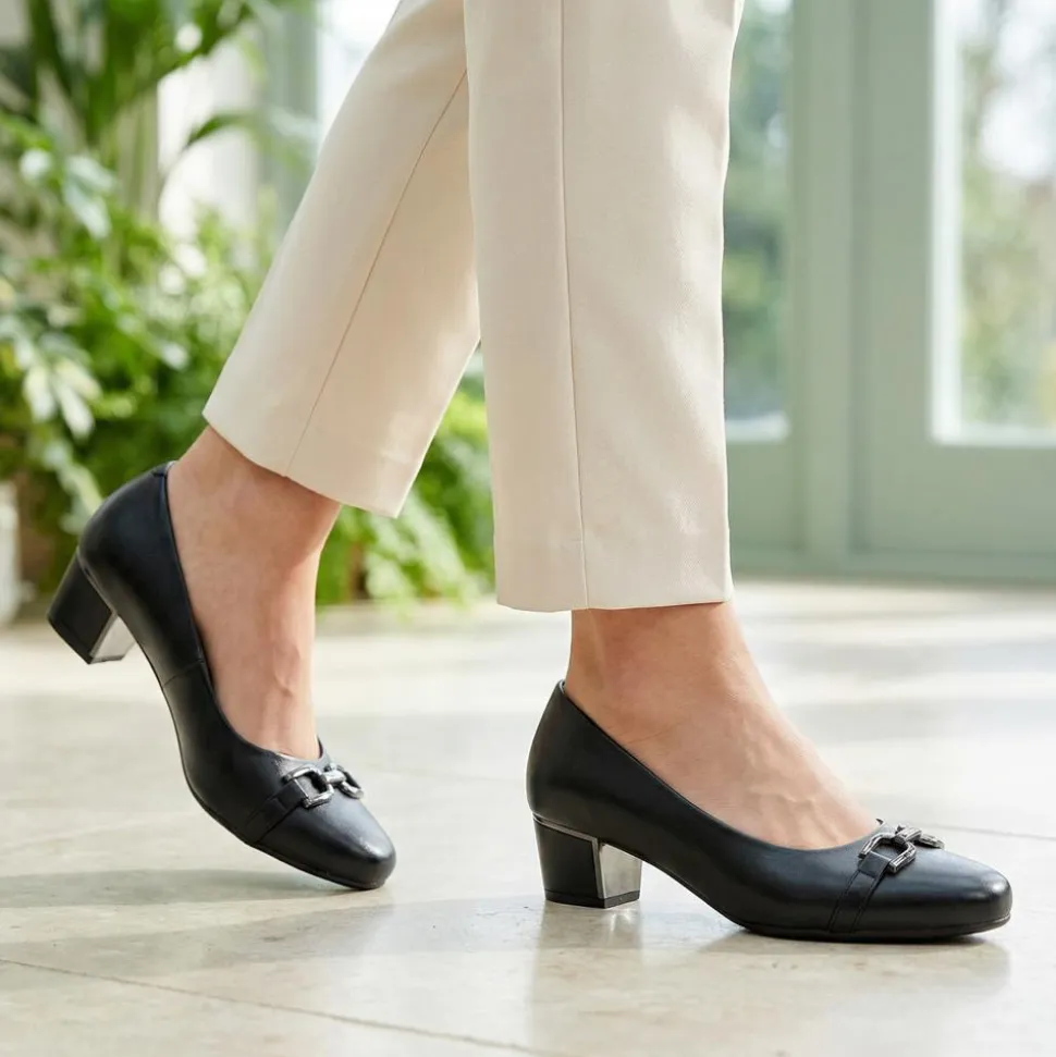 Wide Fit Block Heel Court Shoes - Black