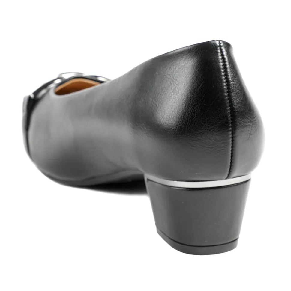 Wide Fit Block Heel Court Shoes - Black