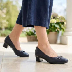 Wide Fit Block Heel Court Shoes - Navy