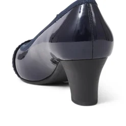 Wide Fit Block-Heeled Court Shoes - Navy Patent
