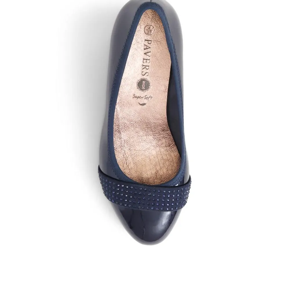 Wide Fit Block-Heeled Court Shoes - Navy Patent
