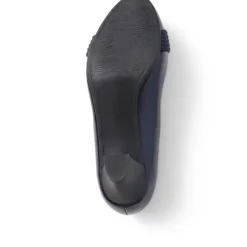 Wide Fit Block-Heeled Court Shoes - Navy Patent