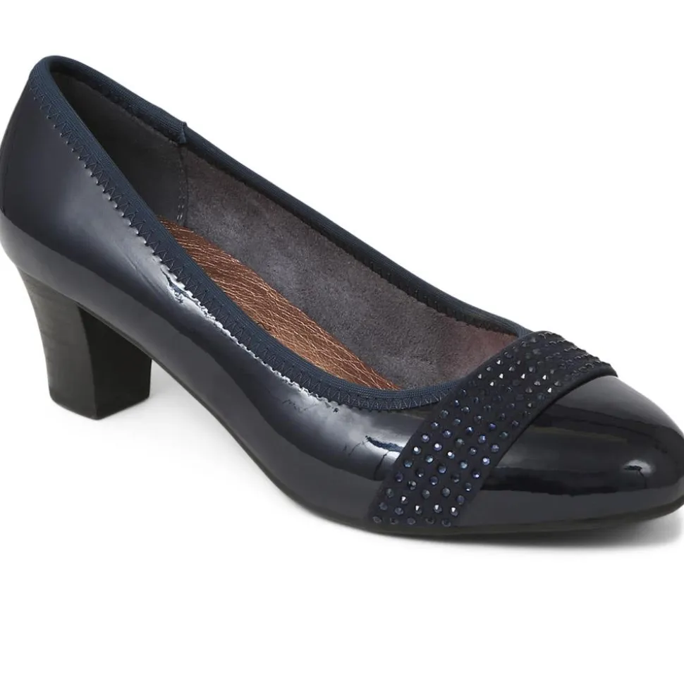 Wide Fit Block-Heeled Court Shoes - Navy Patent