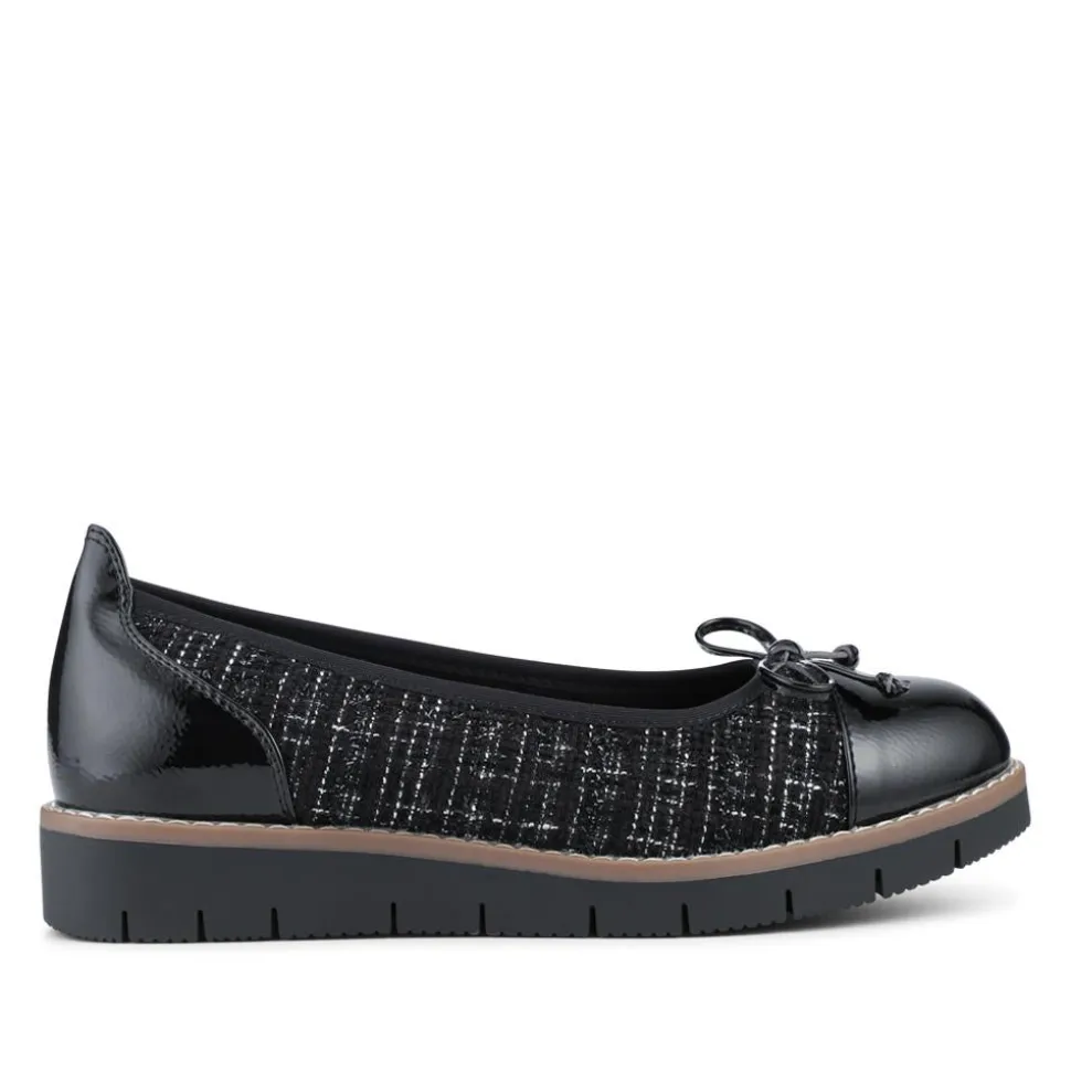 Wide Fit Bow-Detailed Pumps - Black Tweed