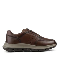 Wide Fit Breathable Leather Lace Up Trainers - Brown