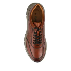 Wide Fit Breathable Leather Lace Up Trainers - Tan