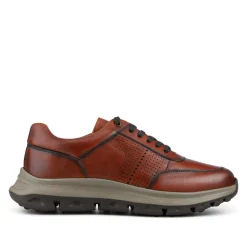 Wide Fit Breathable Leather Lace Up Trainers - Tan