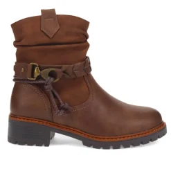 Wide Fit Buckle Ankle Boots - Brown