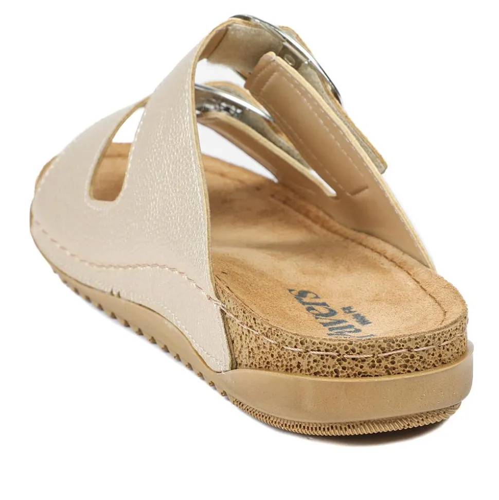 Wide Fit Buckle Detail Comfort Sandals - Soft Gold