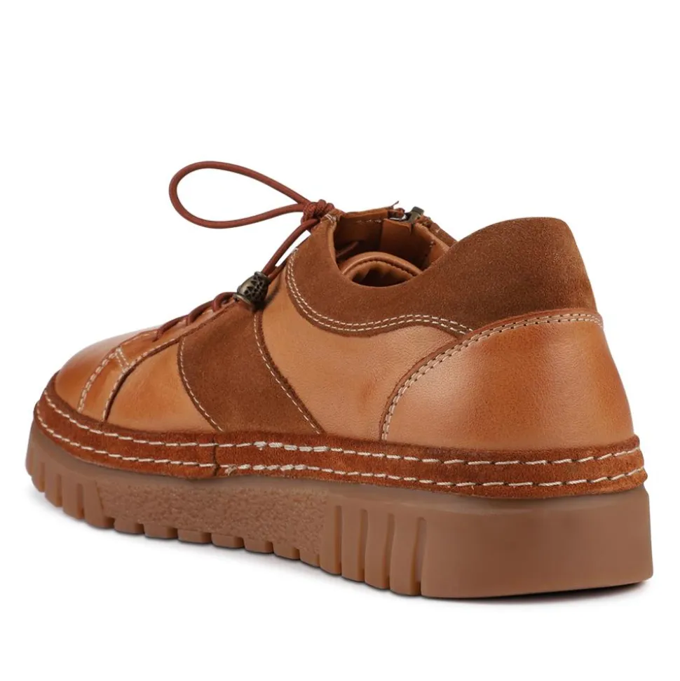 Wide Fit Casual Leather Lace-Up Shoes - Tan