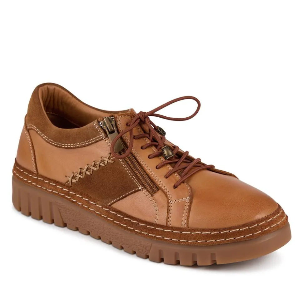 Wide Fit Casual Leather Lace-Up Shoes - Tan