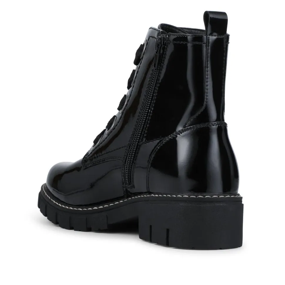 Wide-Fit Chunky Ankle Boots - Black Patent