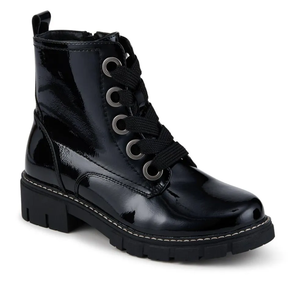 Wide-Fit Chunky Ankle Boots - Black Patent