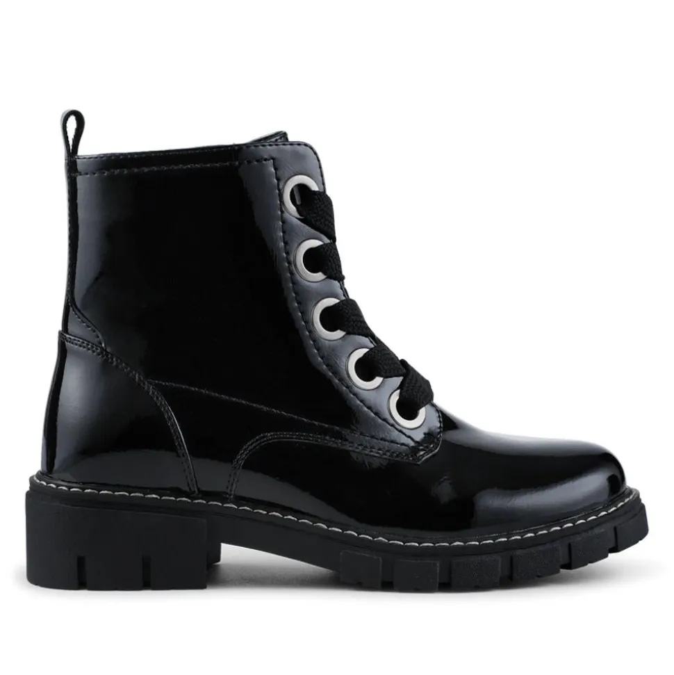 Wide-Fit Chunky Ankle Boots - Black Patent