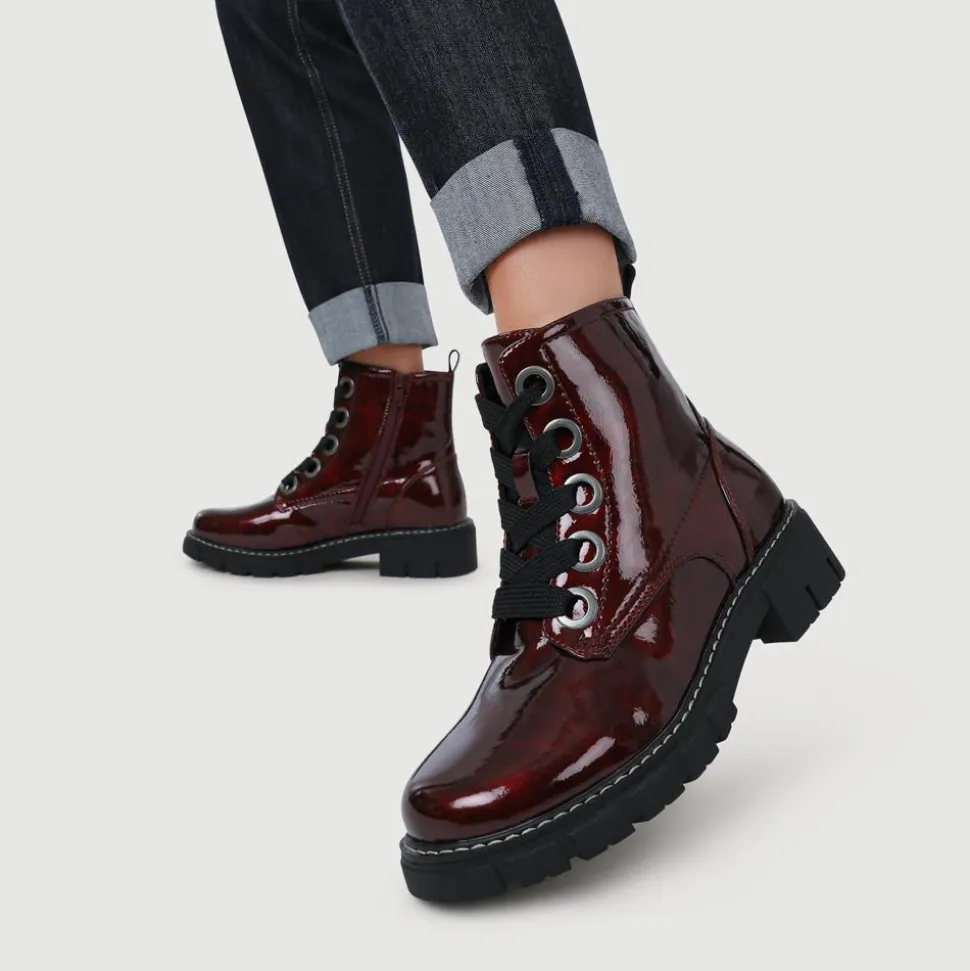 Wide-Fit Chunky Ankle Boots - Burgundy Patent
