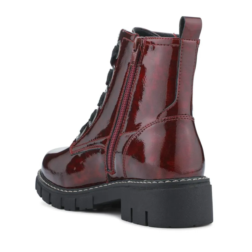 Wide-Fit Chunky Ankle Boots - Burgundy Patent