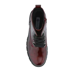 Wide-Fit Chunky Ankle Boots - Burgundy Patent