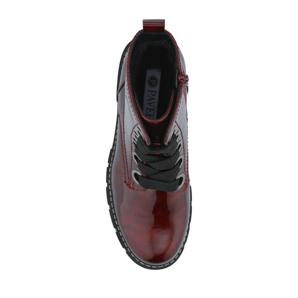 Wide-Fit Chunky Ankle Boots - Burgundy Patent
