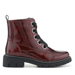 Wide-Fit Chunky Ankle Boots - Burgundy Patent