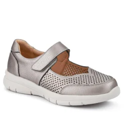 Wide Fit Chunky Leather Mary Janes - Pewter