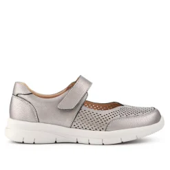 Wide Fit Chunky Leather Mary Janes - Pewter