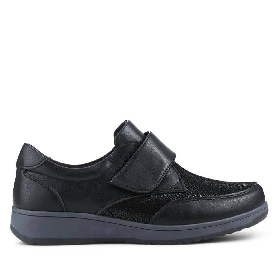 Wide Fit Coated Leather Adjustable Monk Shoes - Black