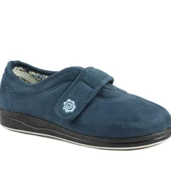 Wide Fit Cosy Adjustable Fasten Slippers - Navy