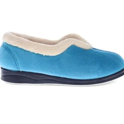 Wide Fit Cosy Antibacterial Full Slippers - Blue Teal