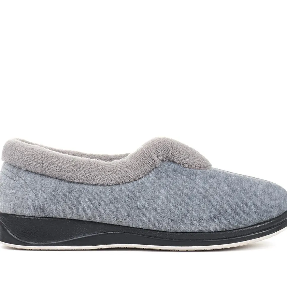 Wide Fit Cosy Antibacterial Full Slippers - Grey